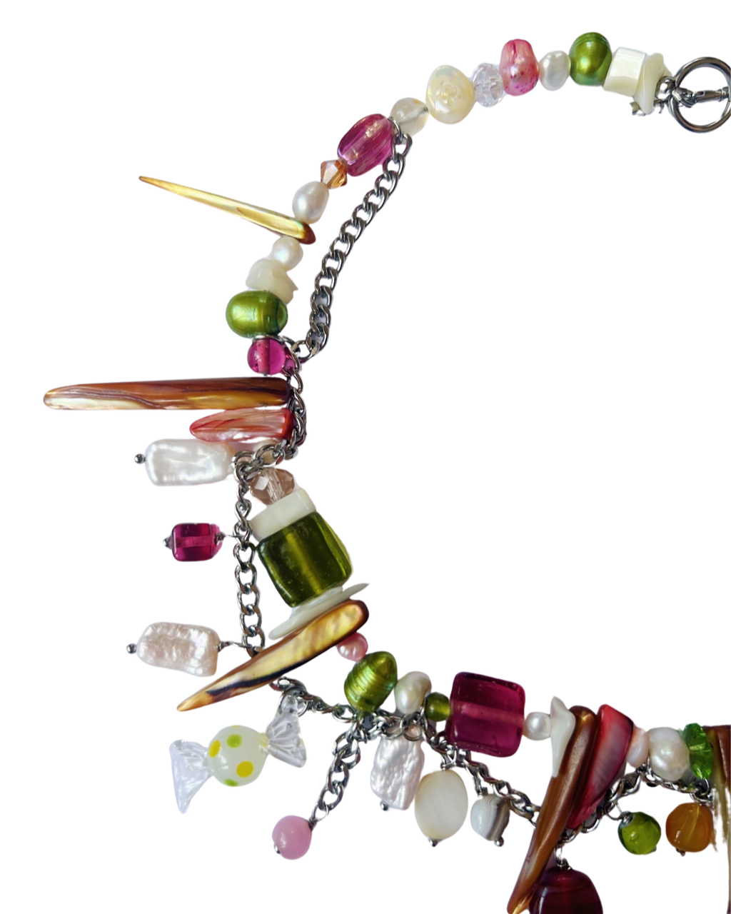 upcycled shell and glass necklace