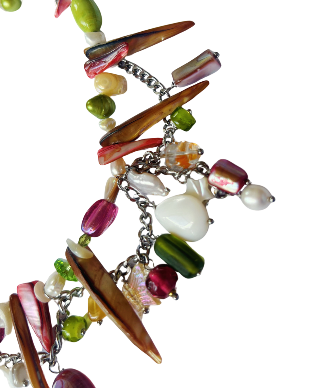 upcycled shell and glass necklace