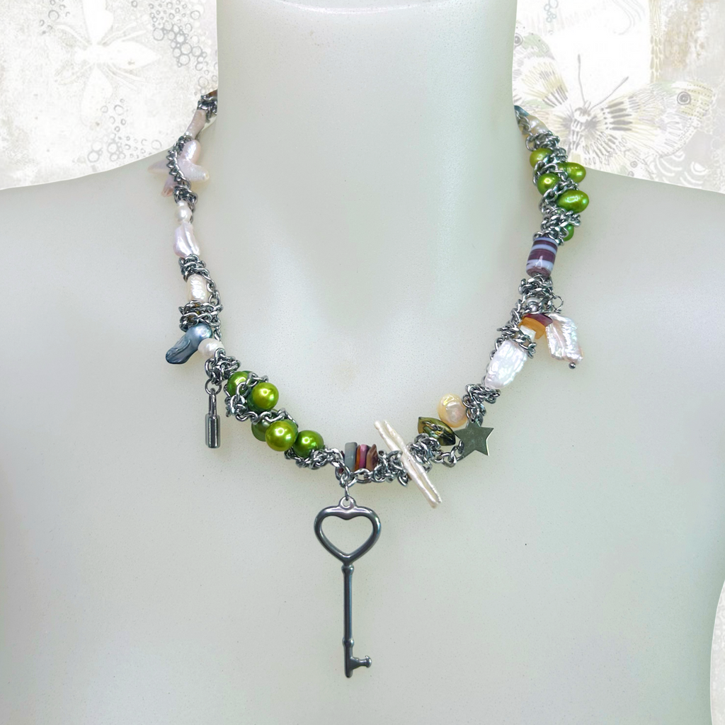 upcycled heart key necklace