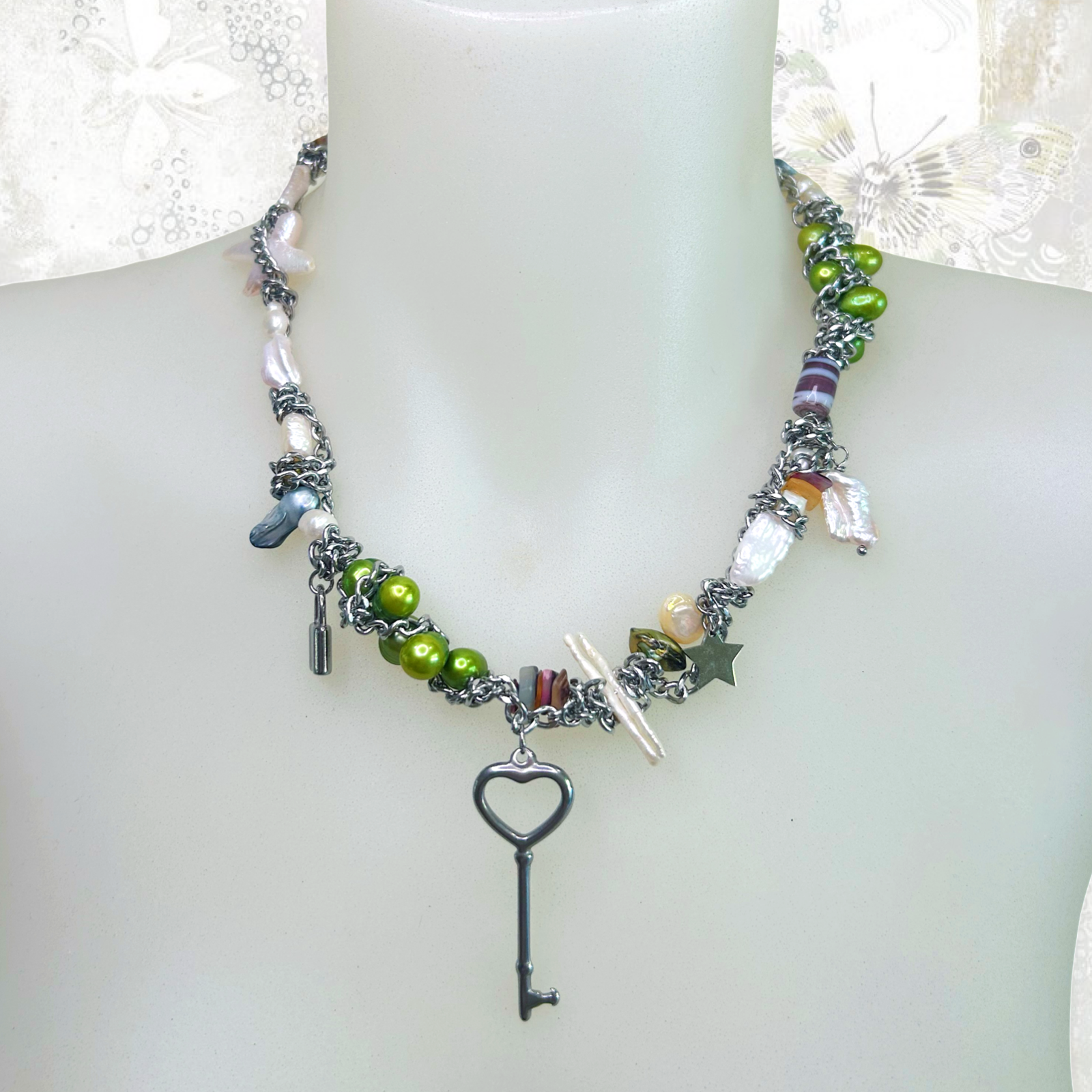 upcycled heart key necklace